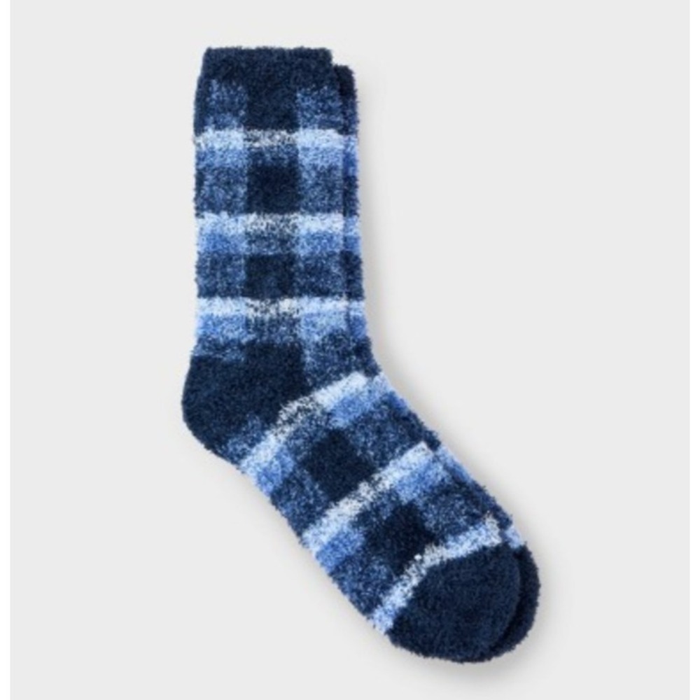 Women's Plaid Cozy Crew Slipper Socks Auden Navy Blue Check Sz 4-10 Cottage Cute
